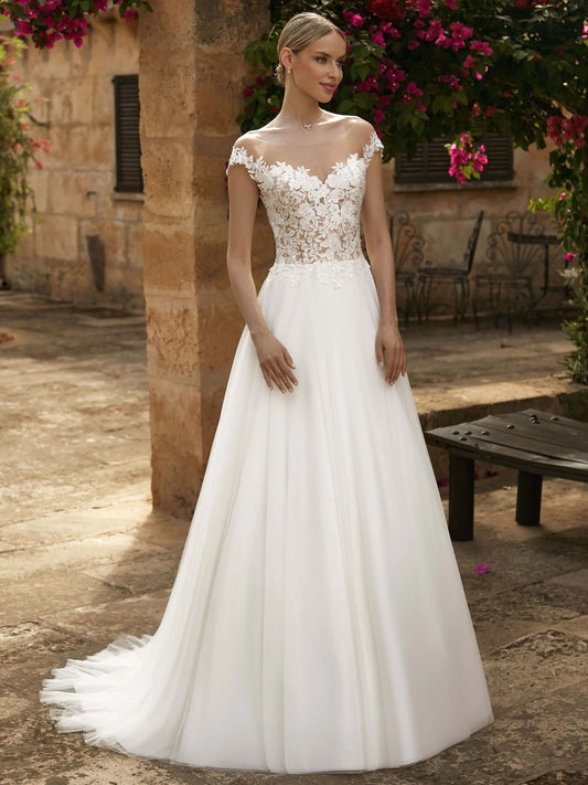 Luxury Elegant Wedding Dresses Formal A Line Women's Sexy Applique Backless Princess Sleeveless Bridal Gowns Vestidos Para Mujer White