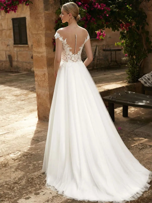 Luxury Elegant Wedding Dresses Formal A Line Women's Sexy Applique Backless Princess Sleeveless Bridal Gowns Vestidos Para Mujer