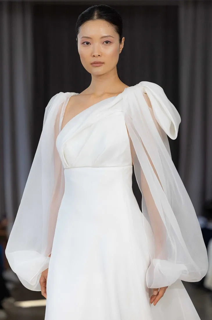 Romantic Balloon Sleeve Wedding Dress Princess Dress Court Vestido De Novia Satin Train Mermaid Simple Bow Bridal Gown