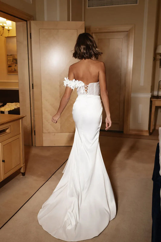 Simple Wedding Dresses est Bridal Gowns Sexy Strapless Backless High Slit Robe For Formal Party Pretty Vestidos De Novia