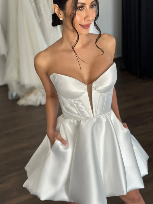 Bubble-Style Skirt Bridal Gown Dress Vestido De Novia Simple Skirt Wedding Dress Satin Bow Court Train