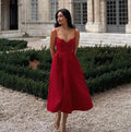 Fashion Red A-Line Prom Dress Sweetheart Spaghetti Strap Pleat Ruched Tea Length Lace Evening Dress robes de soirée