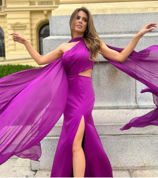 Vintage Purple Prom Dresses One Shoulder Collar Shawl Simple Corset Back Cocktail Growns