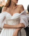 Sexy Side Slit Wedding Dresses Boat Neck Bridal Robes Off The Shoulder Puff Sleeves A-Line Gown For Bride Vestidos De Novia