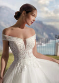 Elegant A-line Tulle Off the Shoulder Wedding Dress For Women With Appliques Buttons Bridal Gown Custom Made Vestidos De Novia