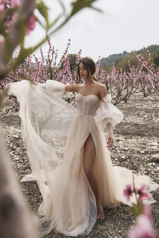 Graceful Off The Shoulder Dress For Bride Sexy Backless Wedding Dress Romantic Sweetheart Neck Bridal Gown Vestidos De Novia White