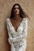 Sexy Deep V-neck Weeding Dress Appliques Pearls Bride Robe Graceful Floor-length Bridal Dresses Vestidos De Novia