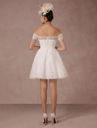 Vintage Short Lace Wedding Dress Modern Bow Satin Court Train Sleeves Bridal Gowns Bridal Gown Princess White Vestido De Novia Mermaid Satin