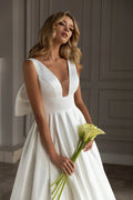 A Line Wedding Dress Princess Satin Bride Dresses Sexy V Neck Wedding Party Gowns