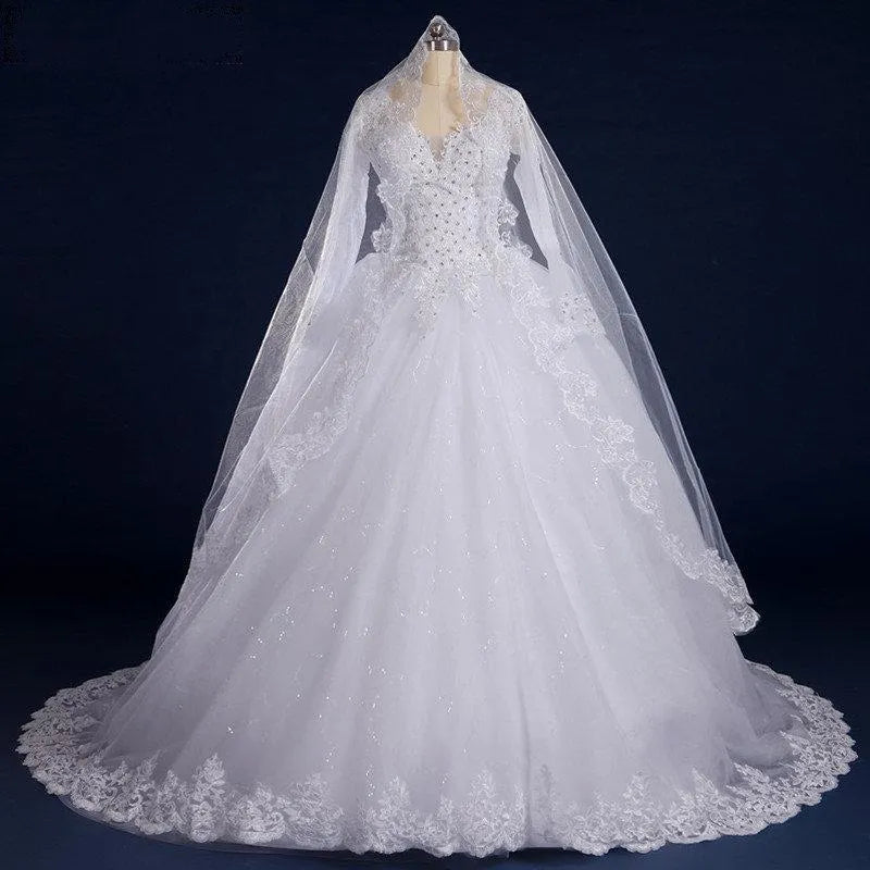 A-Line Luxury Princess Wedding Dresses Long Sleeve Lace Charming Bride Dress For Women