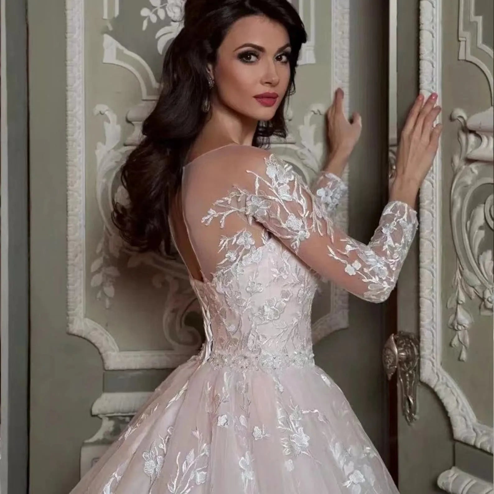 Crystal Luxury Illusion Beads White/Ivory Women Wedding Dress Bride Dresses Lace Appliques Elegant Wedding Gowns Long Train