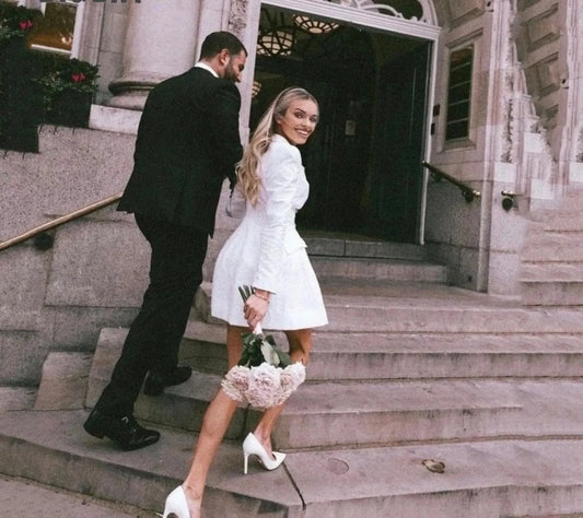 Simple Short Wedding Dresses For Woman A-Line V-Neck Full Sleeves Above Knee Bride Gowns Satin Vestido de Novia Custom Made