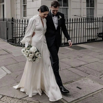 Romantic Simple Halter Neck Wedding Dress Puff Sleeves Pleat A-Line For Women Elegant Backless Sweep Train Bridal Gowns Robe