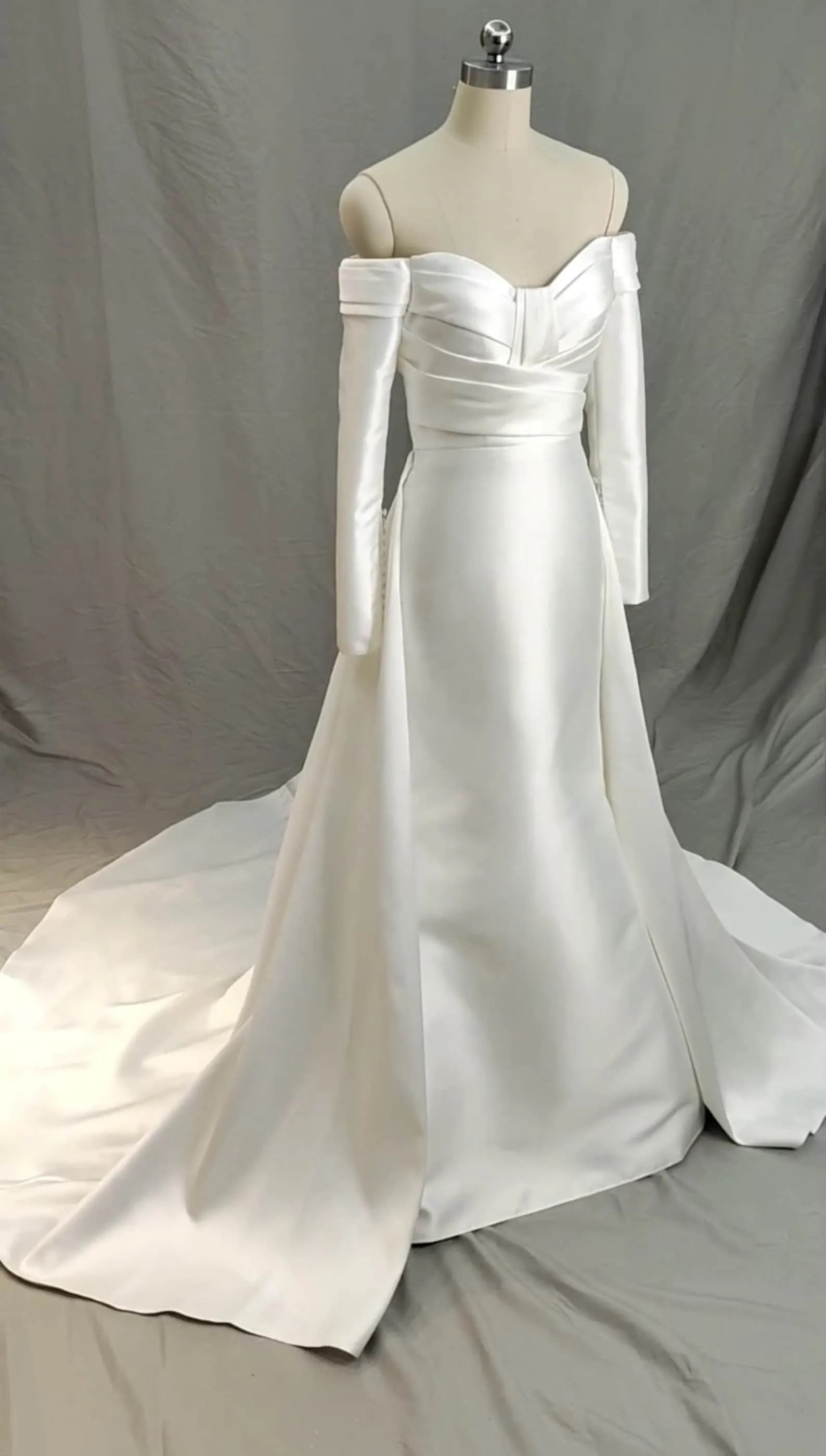 Simple Satin Off Shoulder Mermaid Wedding Dress A-Line Tulle Long Sleeves Bridal Gowns Sexy Back Sweetheart Vestidos De Novia