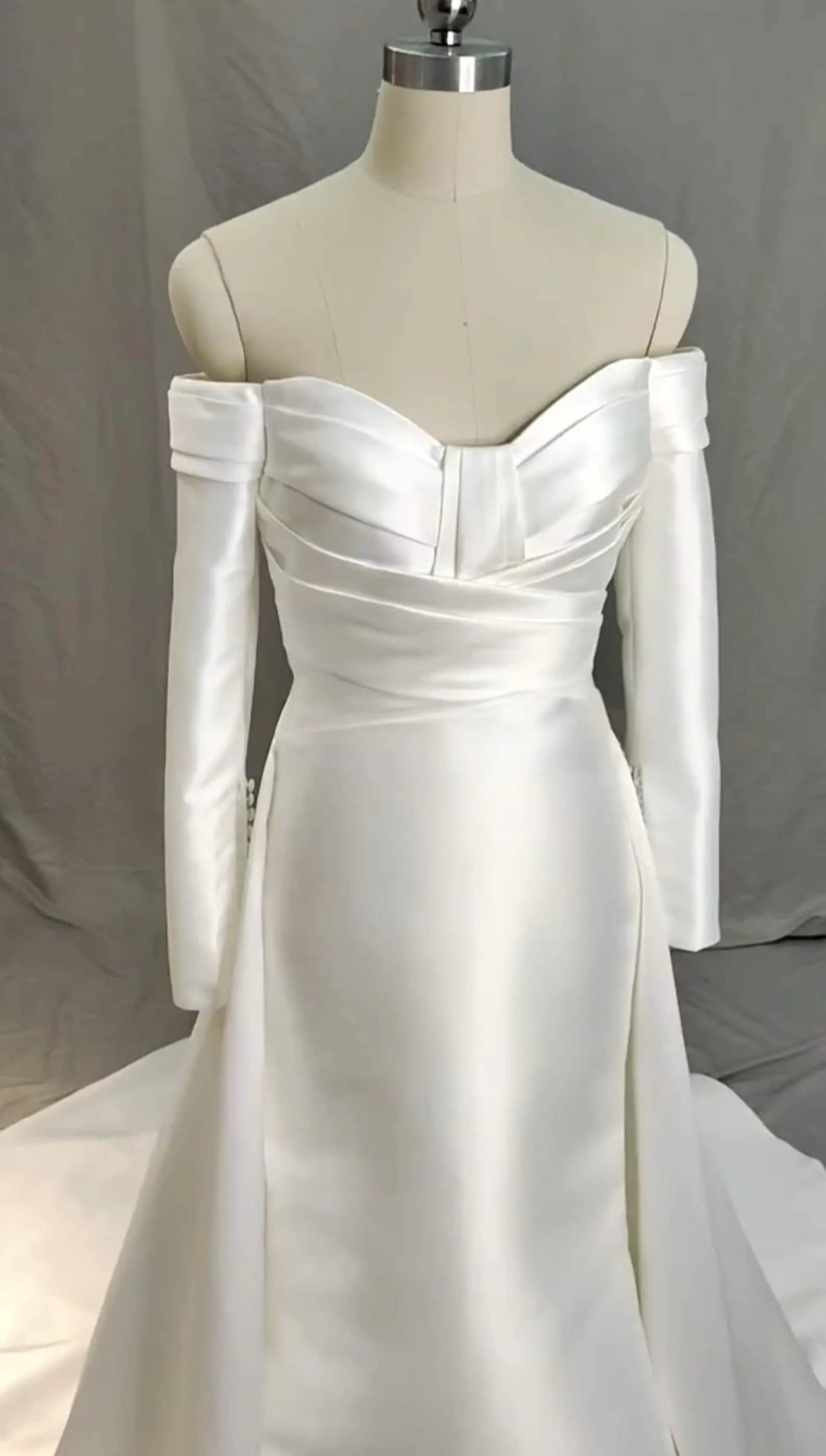 Simple Satin Off Shoulder Mermaid Wedding Dress A-Line Tulle Long Sleeves Bridal Gowns Sexy Back Sweetheart Vestidos De Novia