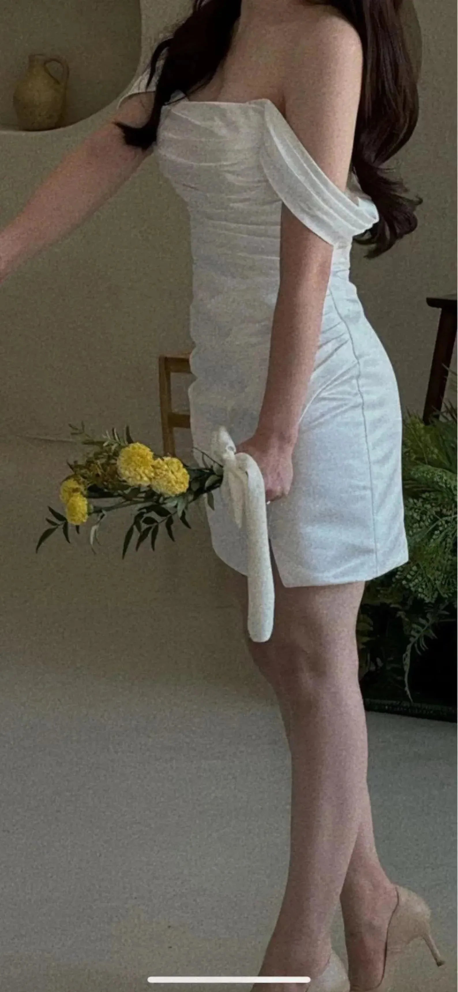 Elegant Short Wedding Dresses Women White Open Back Off The Shoulder Satin Pleat Side Split Bridal Gown Vestidos De Noiva