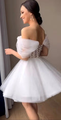Simple Short Bride Wedding Dresses Appliques Lace Sweetheart Corset Back Formal Party Dress A Line Princess Bridal Gowns