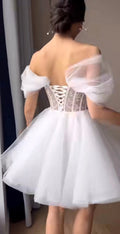 Simple Short Bride Wedding Dresses Appliques Lace Sweetheart Corset Back Formal Party Dress A Line Princess Bridal Gowns