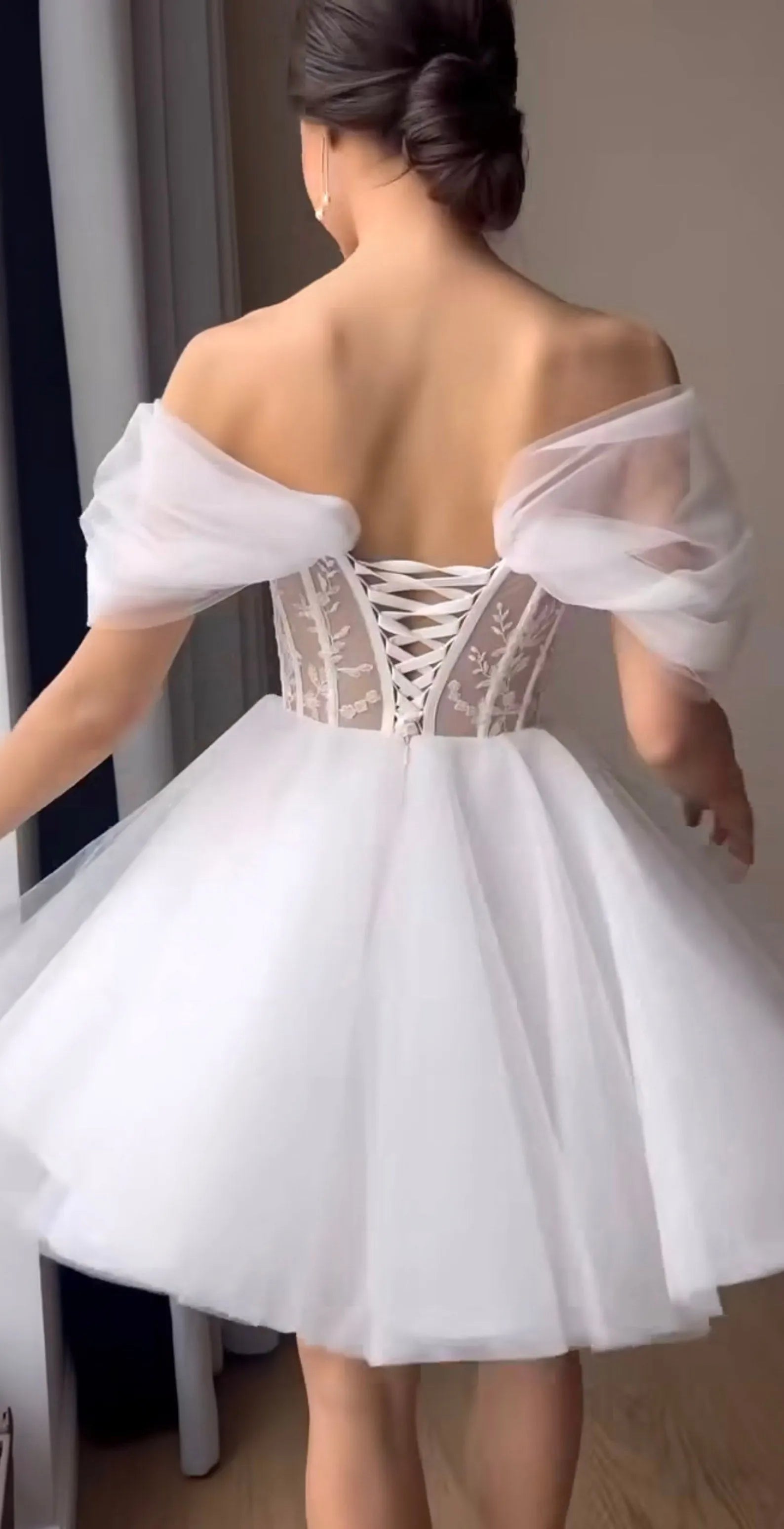 Simple Short Bride Wedding Dresses Appliques Lace Sweetheart Corset Back Formal Party Dress A Line Princess Bridal Gowns