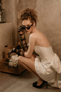 Strapless Short Satin Wedding Dresses With Big Bow Above Knee Vintage Bridal Gowns Chic Backless Beach Boho Bride Dress