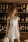 Strapless Short Satin Wedding Dresses With Big Bow Above Knee Vintage Bridal Gowns Chic Backless Beach Boho Bride Dress