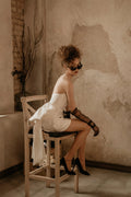 Strapless Short Satin Wedding Dresses With Big Bow Above Knee Vintage Bridal Gowns Chic Backless Beach Boho Bride Dress
