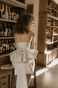 Strapless Short Satin Wedding Dresses With Big Bow Above Knee Vintage Bridal Gowns Chic Backless Beach Boho Bride Dress