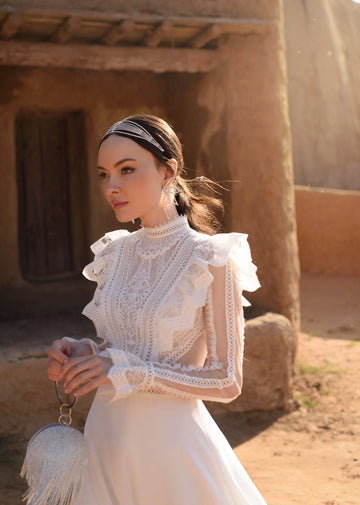 Bohemia Wedding Dresses A-Line Chiffon Bridal Gowns Flare Sleeves Floor Length Ball Gowns Lace Appliques Vestidos De Novia