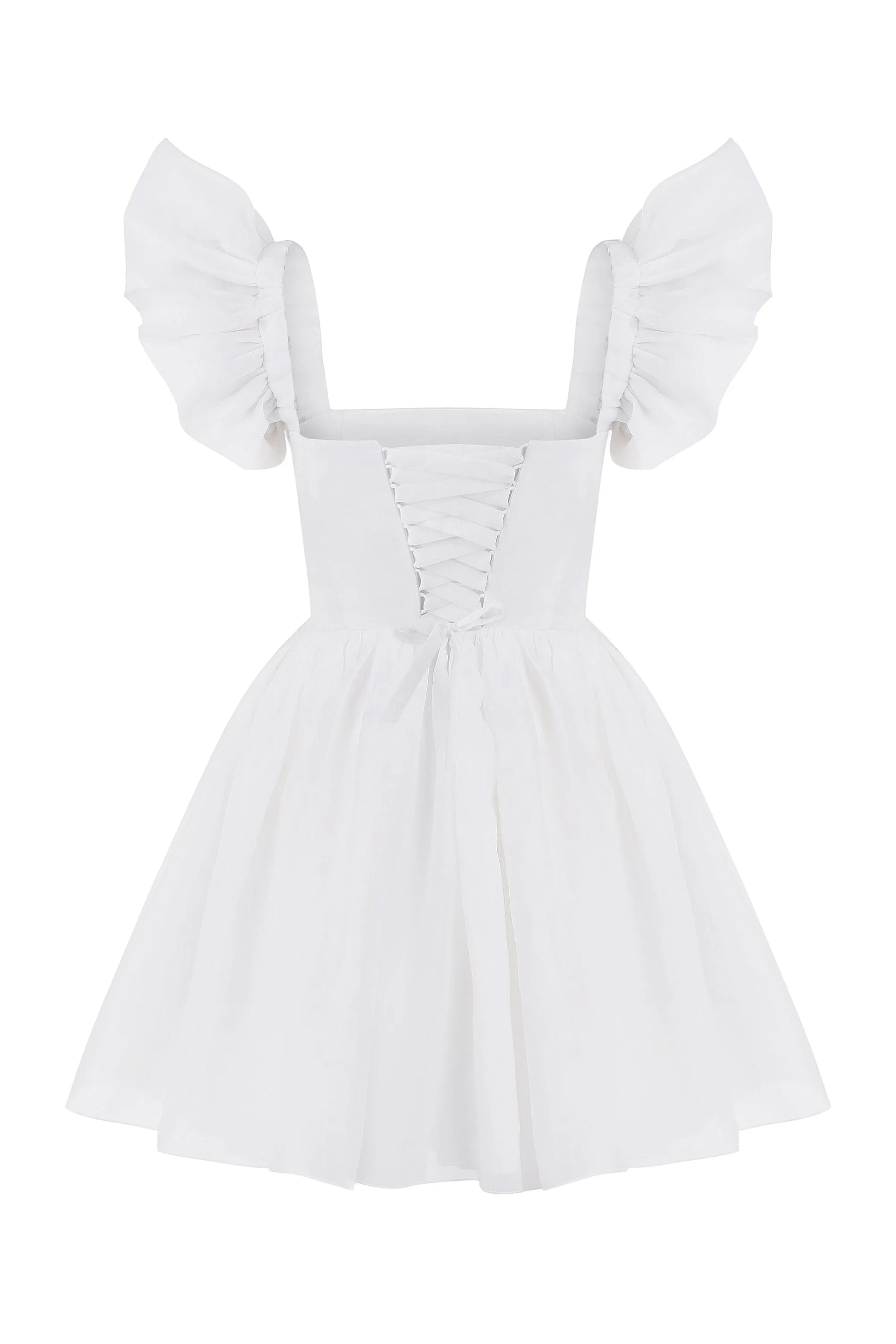 Ruffles Spaghetti Straps Mini Short Bridal Dress Lace Up Back Simple Sleeveless Above Knee Length Wedding Gown