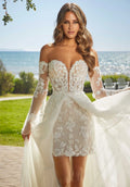 Popular Sweetheart Full Lace Short Shearth Wedding Dresses With Detachablt Train 2 In 1 Bridal Grown Rode De Morrie