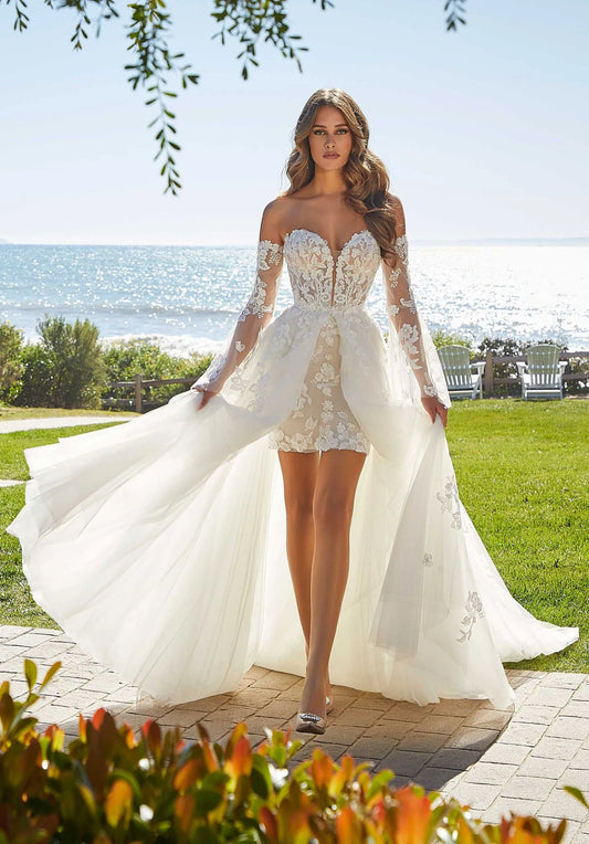Popular Sweetheart Full Lace Short Shearth Wedding Dresses With Detachablt Train 2 In 1 Bridal Grown Rode De Morrie Custom Color