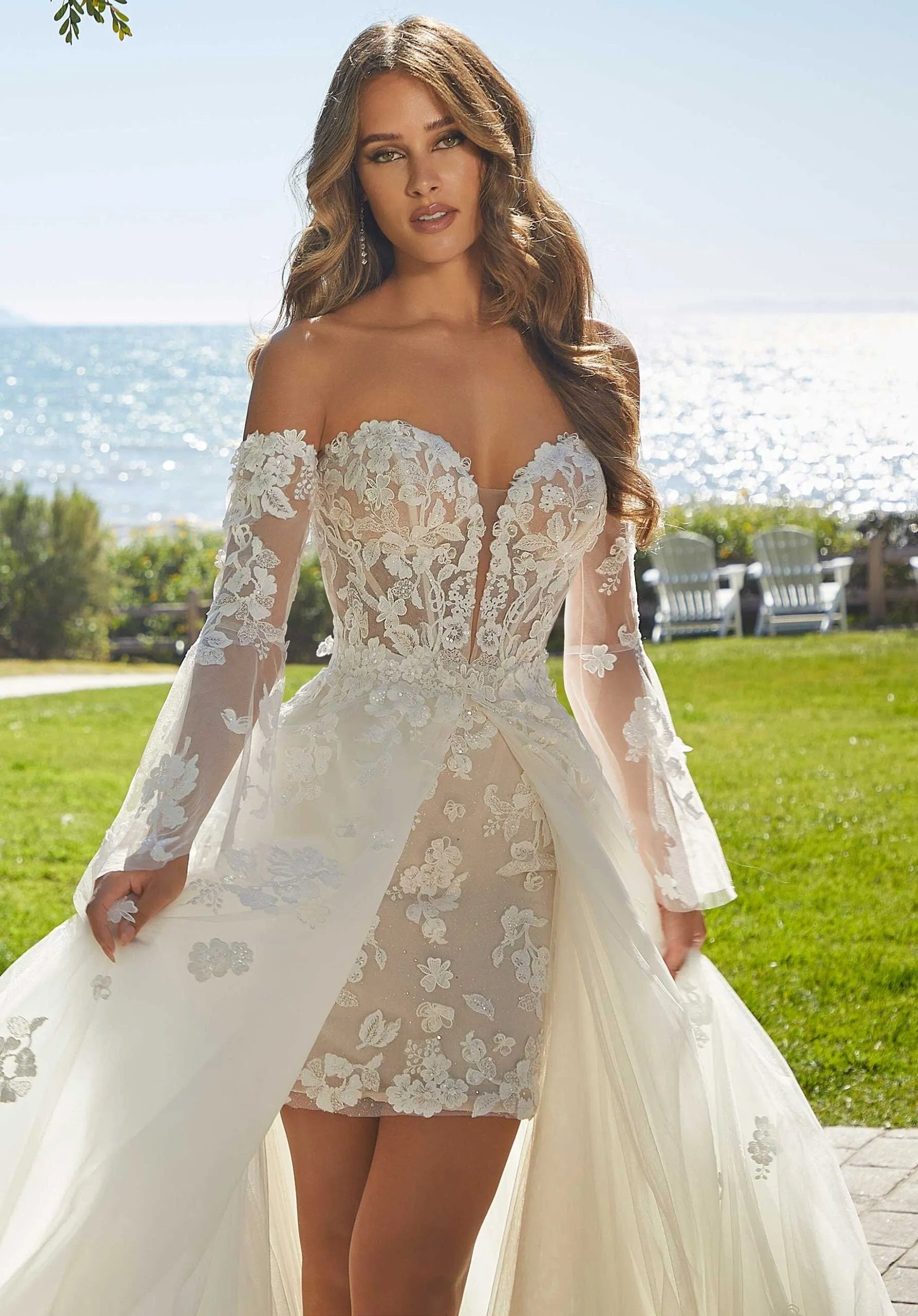Popular Sweetheart Full Lace Short Shearth Wedding Dresses With Detachablt Train 2 In 1 Bridal Grown Rode De Morrie