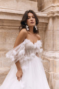 Exquisite Bride Dresses Off The Shoulder 3D Flower Pleat Corset Wedding Dresses Boho A Line Tulle Bridal Gown
