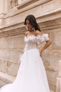Exquisite Bride Dresses Off The Shoulder 3D Flower Pleat Corset Wedding Dresses Boho A Line Tulle Bridal Gown