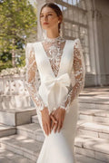 Modest High Collar Long Sleeve Wedding Dress Sparkly Sequins Appliques Bride Robe Elegant Mermaid Bridal Gown Robe De Mariée