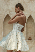 Beach Sleeveless Mini Length Short Wedding Party Dress Strapless Lace Appliques A Line Simple Bridal Gown Robe De Mariee
