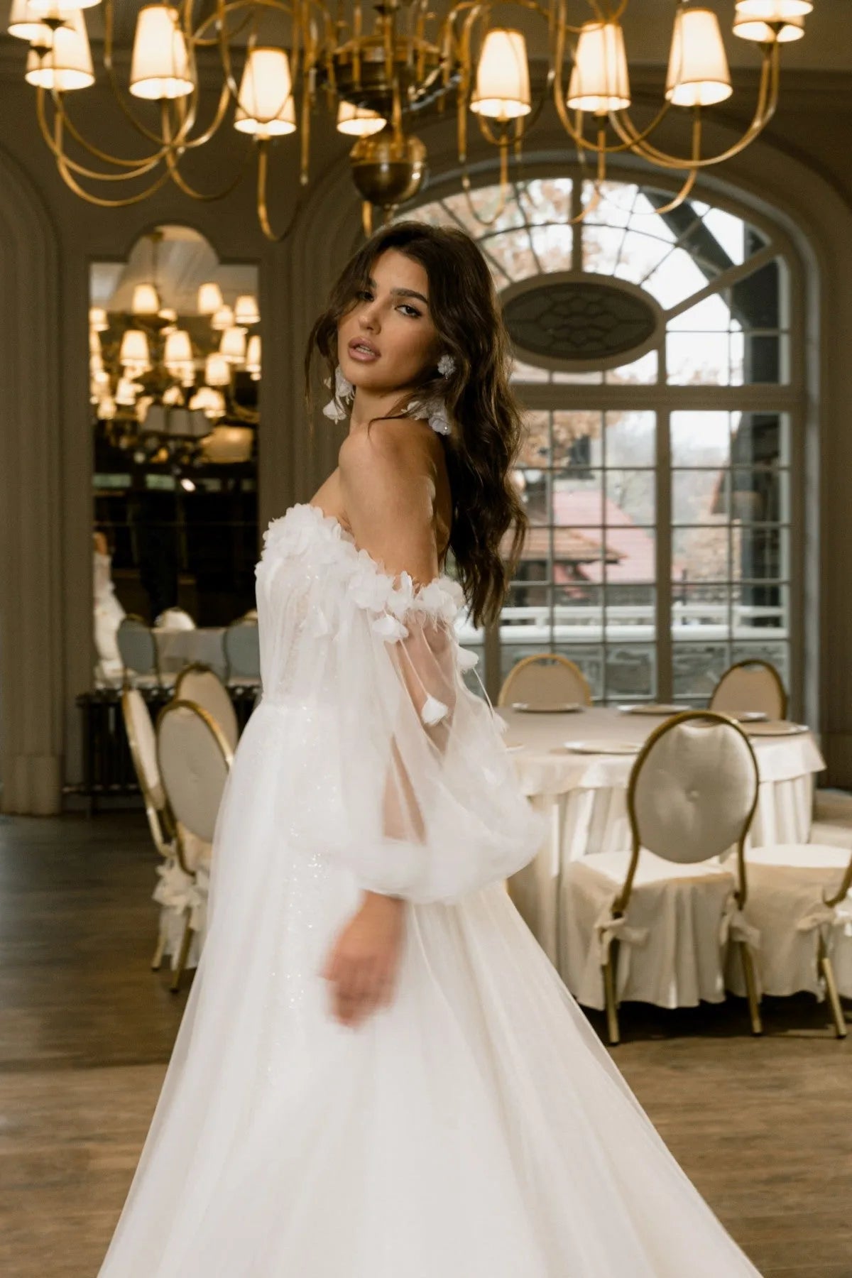 Shiny Off Shoulder Tulle Princess Wedding Dresses For Women Puff Sleeve Boho Bride dresses Bridal Gowns Vestidos De Novia