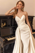 Elegant Ivory Detachable Train Wedding Dresses Mermaid Satin Church Bride Dress Women Wedding Gowns Vestido de Noiva Sereia