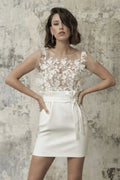 Elegant Short Wedding Dresses O-Neck Lace Open Back Batwing Sleeves Satin Tulle Sheath Bridal Gown Above Knee Vestidos De Noiva Ivory