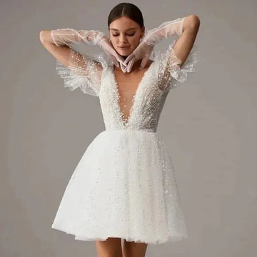 Short Wedding Party Dresses Full Sleeves