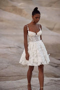 Short 3D Flowers Wedding Dress Spaghetti Straps Mini Appliques Lace Up A Line Dresses For Women Vestidos Para Mulhere