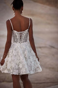 Short 3D Flowers Wedding Dress Spaghetti Straps Mini Appliques Lace Up A Line Dresses For Women Vestidos Para Mulhere