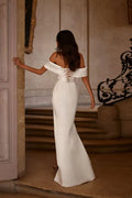Sexy Women's Off Shoulder Bridal Dresses Satin Mermaid Pleated Side High Split Wedding Welcome Guest Gowns Formal Beach Party De