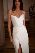 Sexy Women's Off Shoulder Bridal Dresses Satin Mermaid Pleated Side High Split Wedding Welcome Guest Gowns Formal Beach Party De