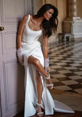 Simple Square-Neck Sleeveless Crepe Mermaid Wedding Dress Elegant Zipper Back High Slit Floor Length Bridal Gown