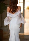 Sexy Strapless Evening Dresses Off Shoulder Long Sleeves Satin Organza Split Bridal Gown Robe Custom Made De Mariée