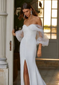 Sexy Strapless Evening Dresses Off Shoulder Long Sleeves Satin Organza Split Bridal Gown Robe Custom Made De Mariée