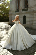 Graceful Off The Shoulder Bridal Dress Sparkly Sequins Beads Wedding Gown Luxury Ball Gown Long Bride Robe Vestido De Novia White