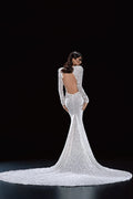 Chic Modern Wedding Dress with Long Sleeves, V-Neckline & Exquisite Lace in a Flattering Mermaid Silhouette for a Glamorous and Sophisticated Bridal Look