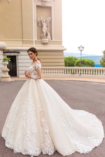 Princess A-Line Luxury Wedding Dress Lace Appliques Court Train Floor-Length Bridal Gown Vestidos De Novia Women Long Dress